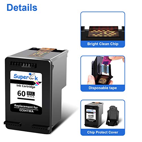 SuperInk High Yield Remanufactured Ink Cartridge Compatible for HP 60 60XL CC641WN (1 Black) Replacement for Deskjet D1660 D1663 F4480 F4580 PhotoSmart C4600 D110a Envy 100 110 All-in-One Printer