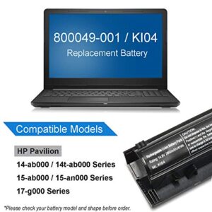 800049-001 KI04 Laptop Battery for HP Pavilion 17-G 15-AB 14-AB Series 17-g121wm 17-g122ds 17-g119dx 17-g113dx 17-g102tx 17-g103dx 15-an050nr 15-ab038tx 15-ab157nr 15-ab292nr 14-ab006tu[2600mAh 14.8V]