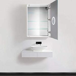 Krugg LED Medicine Cabinet 24 Inch X 36 Inch | Recessed or Surface Mount Mirror Cabinet w/Dimmer & Defogger + 3X Makeup Mirror Inside & Outlet + USB - Right Side