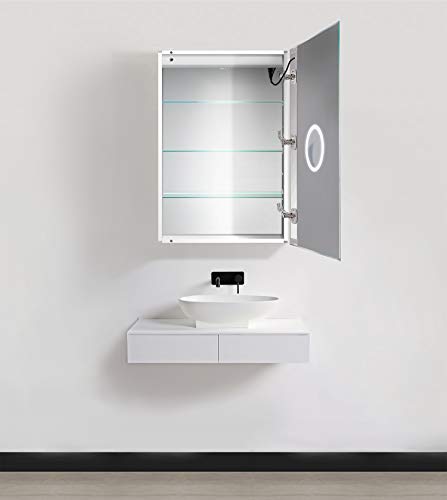 Krugg LED Medicine Cabinet 24 Inch X 36 Inch | Recessed or Surface Mount Mirror Cabinet w/Dimmer & Defogger + 3X Makeup Mirror Inside & Outlet + USB - Right Side