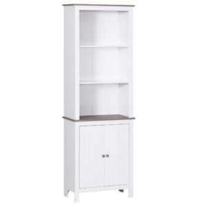 homcom 69'' freestanding storage cabinet, bathroom linen tower, kitchen cupboard, buffet cabinet, bookcase with double door 3-tier shelf for home office, white