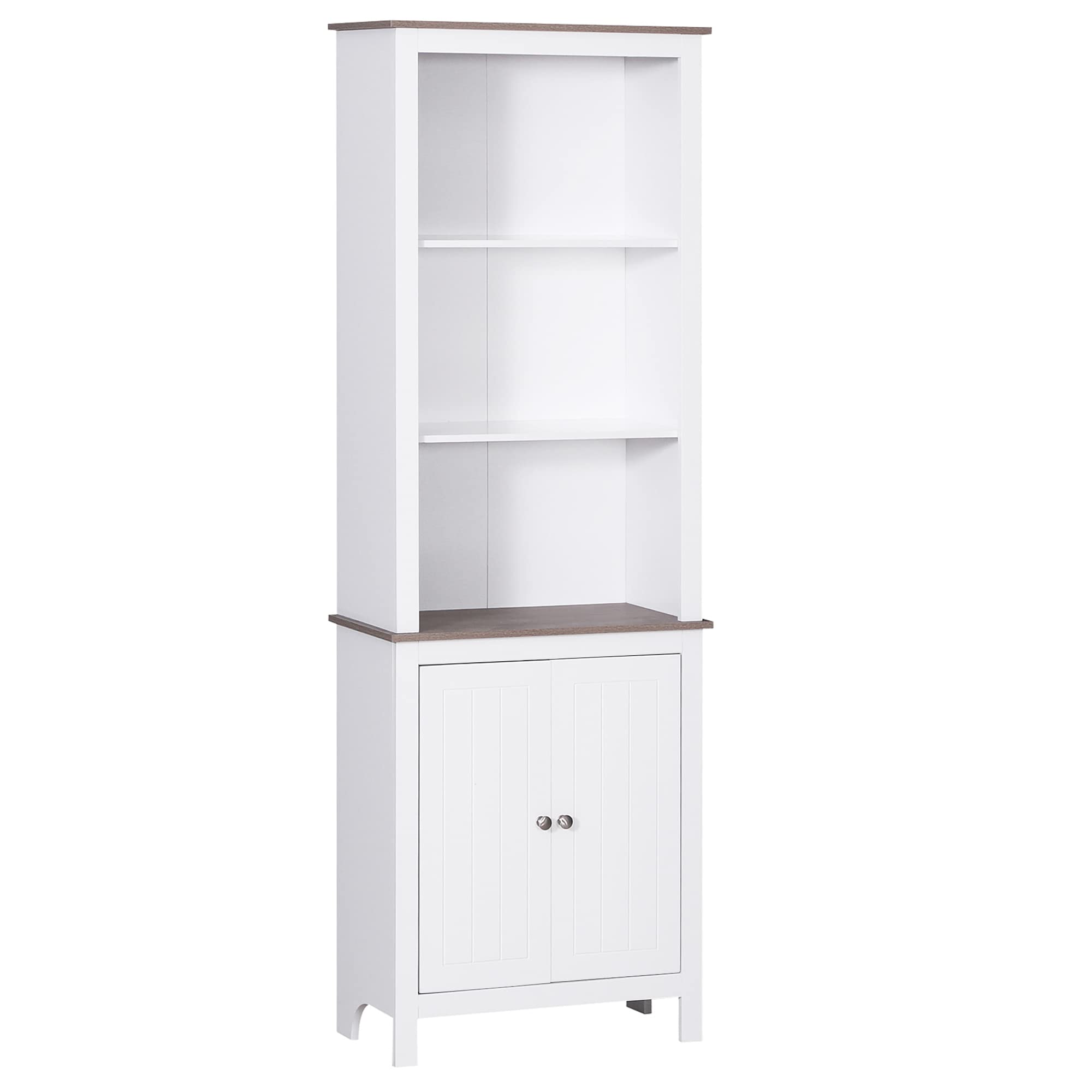 HOMCOM 69'' Freestanding Storage Cabinet, Bathroom Linen Tower, Kitchen Cupboard, Buffet Cabinet, Bookcase with Double Door 3-Tier Shelf for Home Office, White