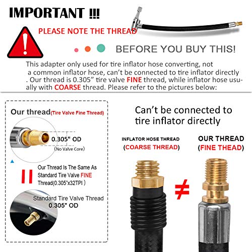 LUMITECO Locking Tire Chuck with Rubber Hose and Standard Tire Valve Fine Thread, Tire Inflator Pump Hose Adapter for Twist On Convert to Lock On Connection