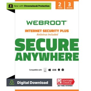 webroot internet security plus | antivirus software 2023 |3 device | 2 year download for pc/mac/chromebook/android/ios + password manager