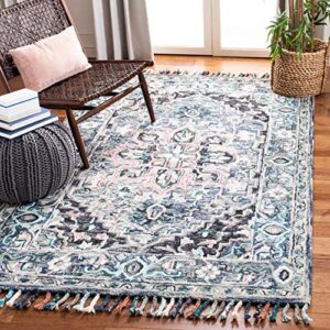 safavieh aspen collection accent rug - 4' x 6', pink & blue, handmade boho braided tassel wool, ideal for high traffic areas in entryway, living room, bedroom (apn124u)