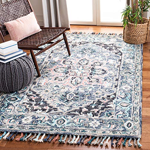 SAFAVIEH Aspen Collection Accent Rug - 4' x 6', Pink & Blue, Handmade Boho Braided Tassel Wool, Ideal for High Traffic Areas in Entryway, Living Room, Bedroom (APN124U)