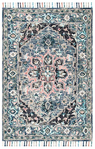 SAFAVIEH Aspen Collection Accent Rug - 4' x 6', Pink & Blue, Handmade Boho Braided Tassel Wool, Ideal for High Traffic Areas in Entryway, Living Room, Bedroom (APN124U)