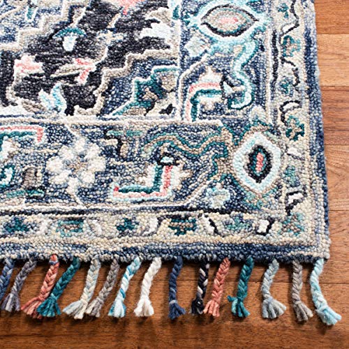 SAFAVIEH Aspen Collection Accent Rug - 4' x 6', Pink & Blue, Handmade Boho Braided Tassel Wool, Ideal for High Traffic Areas in Entryway, Living Room, Bedroom (APN124U)