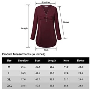 Furnex Women Chiffon Blouses, Women's 3/4 Sleeve Shirt Work Blouses Zip Up V Neck Tops Long Sleeve Office Zipper Tunic Shirt for Women Dressy Casual Business Tops for Wear to Work Beige Large