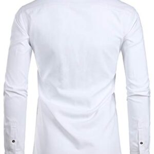 ZEROYAA Mens Hipster Mandarin Collar Slim Fit Long Sleeve Casual Button Down Oxford Dress Shirt with Pocket Z113 White Small