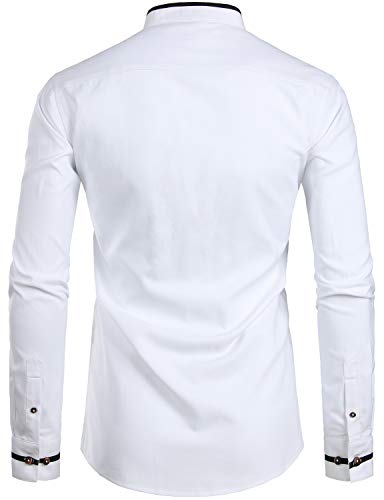 ZEROYAA Mens Hipster Mandarin Collar Slim Fit Long Sleeve Casual Button Down Oxford Dress Shirt with Pocket Z113 White Small