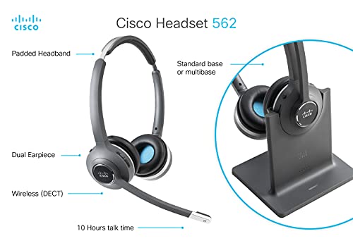 Cisco Headset 561, Wireless Dual On-Ear DECT Headset with Standard Base for US & Canada, Charcoal, 1-Year Limited Liability Warranty (CP-HS-WL-562-S-US=)