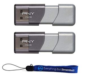 pny 256gb usb 3.0 flash drive elite turbo attache 3 (p-fd256gtbop-ge) two pack bundle plus (1) everything but stromboli lanyard