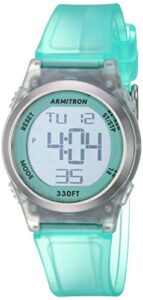 armitron sport women's 45/7102ttl digital chronograph translucent matte teal resin strap watch