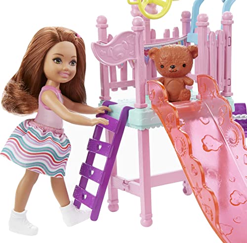 Barbie Club Chelsea Doll and Swing Set Playset with 2 Swings and Slide, Plus Teddy Bear Figure, Gift for 3 to 7 Year Olds