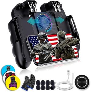 4 trigger usb mobile game controller with cooling fan adjustable stand for pubg/call of duty/fotnite [6 finger mode] gamr+ l1r1 l2r2 gaming grip gamepad
