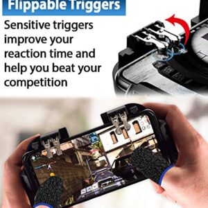 4 Trigger USB Mobile Game Controller with Cooling Fan Adjustable Stand for PUBG/Call of Duty/Fotnite [6 Finger Mode] GAMR+ L1R1 L2R2 Gaming Grip Gamepad