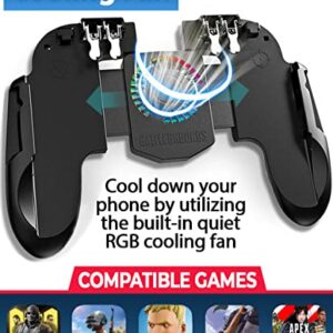 4 Trigger USB Mobile Game Controller with Cooling Fan Adjustable Stand for PUBG/Call of Duty/Fotnite [6 Finger Mode] GAMR+ L1R1 L2R2 Gaming Grip Gamepad