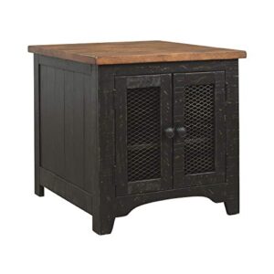 signature design by ashley valebeck farmhouse rectangular end table with storage, distressed brown & black finish