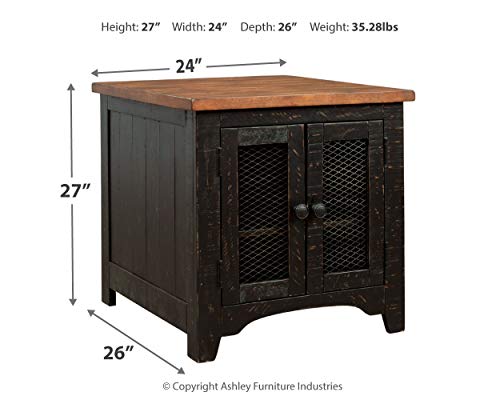 Signature Design by Ashley Valebeck Farmhouse Rectangular End Table with Storage, Distressed Brown & Black Finish