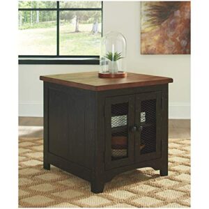 Signature Design by Ashley Valebeck Farmhouse Rectangular End Table with Storage, Distressed Brown & Black Finish