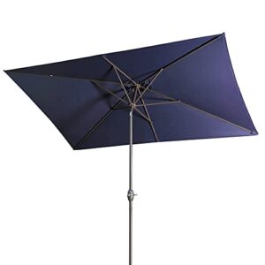 aok garden 6.5×10ft rectangular patio umbrella outdoor table umbrella tilt with push button and crank for deck pool market, navy blue
