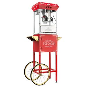 Olde Midway Vintage Style Popcorn Machine Maker Popper with Cart and 10-Ounce Kettle - Red