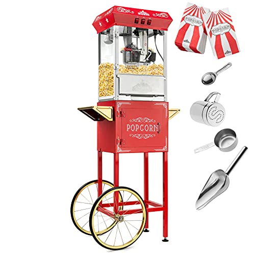 Olde Midway Vintage Style Popcorn Machine Maker Popper with Cart and 10-Ounce Kettle - Red