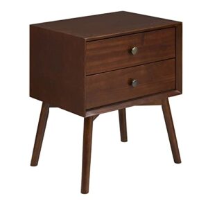 walker edison mid century modern wood nightstand side table bedroom storage drawer bedside end table, 2 drawer, walnut