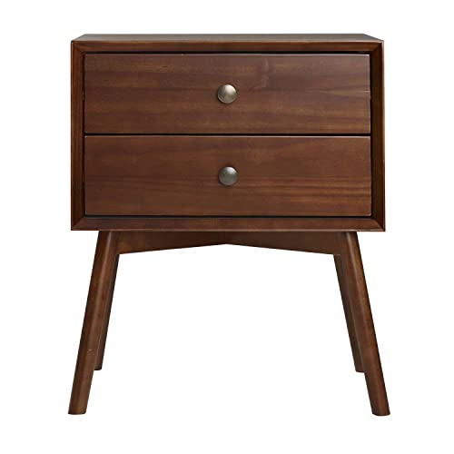 Walker Edison Mid Century Modern Wood Nightstand Side Table Bedroom Storage Drawer Bedside End Table, 2 Drawer, Walnut