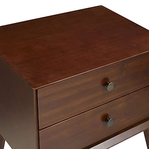 Walker Edison Mid Century Modern Wood Nightstand Side Table Bedroom Storage Drawer Bedside End Table, 2 Drawer, Walnut