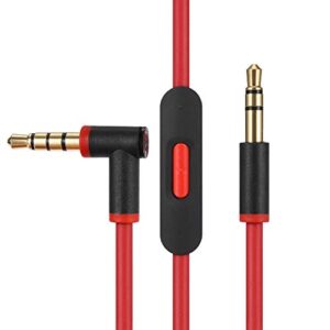 earla tec replacement audio cable cord wire with in line microphone and control for beats by dr dre headphones solo studio pro detox wireless mixr executive pill (black red)