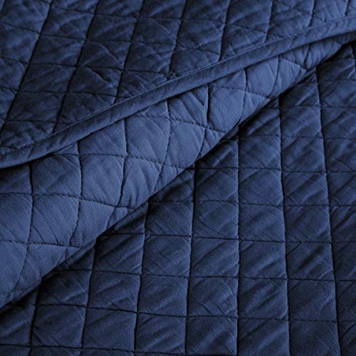 Lush Decor Ava Diamond Oversized Cotton 3 Piece Quilt Set, King, Navy