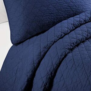 Lush Decor Ava Diamond Oversized Cotton 3 Piece Quilt Set, King, Navy