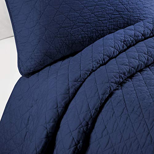 Lush Decor Ava Diamond Oversized Cotton 3 Piece Quilt Set, King, Navy