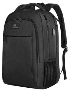 matein extra large backpack, 17 inch travel laptop backpack with usb charging port, anti theft tsa friendly business work college computer backpack for men women, black