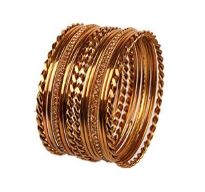 touchstone new golden bangle collection indian bollywood clear rhinestone and zigzag designer jewelry bangle bracelets. set of 18 in antique gold tone for women.
