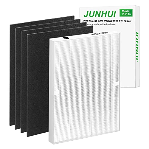 JUNHUI 115115 True HEPA H13 Replacement Filters A Size 21 Compatible with Winix plasmawave wac5300, wac6300, P300, C535, 5300-2, 6300-2, 9500, and 290, 300/DX95, c535,1 HEPA+4 Carbon Prefilters