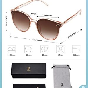 SOJOS Classic Round Sunglasses for Women Men Retro Vintage Shades Large Plastic Frame Sunnies SJ2067 with Crystal Brown Frame/Brown Lens