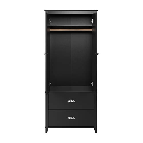 Prepac Yaletown Traditional Wardrobe Closet with Drawers and 2 Doors, Stylish 2-Door Armoire Portable Closet 21" D x 31.5" W x 72" H, Black, BABH-1205-2K