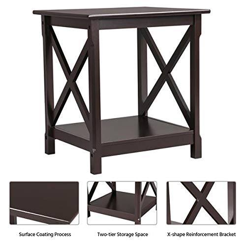 Yaheetech X-Design End Tables Set of 2, Sofa Side Table with Storage Shelf, 2 Tier Side Stand Small Table for Living Room Sofa Study, Easy Assembly, Dark Coffee