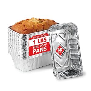 stock your home 1 lb aluminum foil mini loaf pans (30 pack) disposable small loaf pan – 1 pound baking tin liners, perfect to bake cakes, bread loaves, and meat - 6 x 3.5 x 2