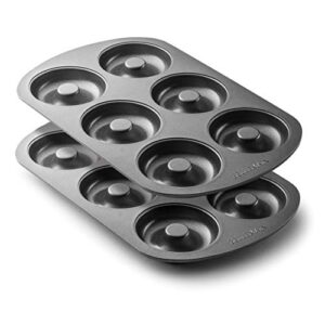 bellemain premiere donut pan for baking | nonstick 12.5 x 8.5” doughnut pan with 6-doughnut molds | includes 2 steel donut trays | make perfect bagels and cake donuts