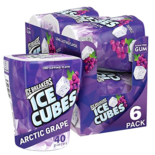 ICE BREAKERS Ice Cubes Arctic Grape Sugar Free Chewing Gum Bottles, 3.24 oz (6 Count, 40 Pieces)