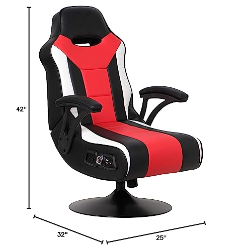 X Rocker Falcon Pedestal PC Office Computer Gaming Chair, 2.1 Wireless Audio System, Subwoofer, Padded Armrest, 5152501, 32" x 25" x 42", Black, Red, and White