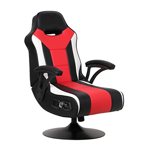 X Rocker Falcon Pedestal PC Office Computer Gaming Chair, 2.1 Wireless Audio System, Subwoofer, Padded Armrest, 5152501, 32" x 25" x 42", Black, Red, and White