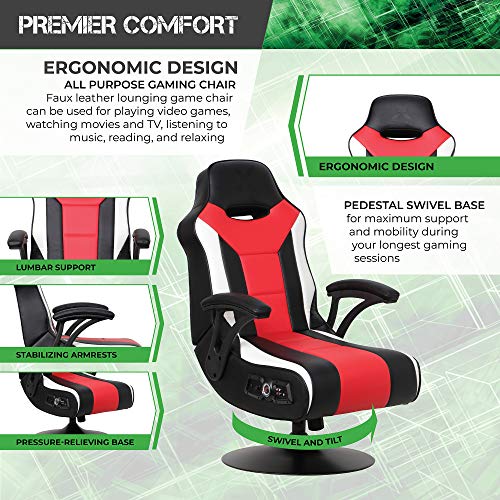 X Rocker Falcon Pedestal PC Office Computer Gaming Chair, 2.1 Wireless Audio System, Subwoofer, Padded Armrest, 5152501, 32" x 25" x 42", Black, Red, and White