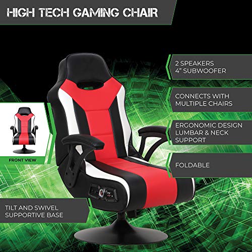 X Rocker Falcon Pedestal PC Office Computer Gaming Chair, 2.1 Wireless Audio System, Subwoofer, Padded Armrest, 5152501, 32" x 25" x 42", Black, Red, and White