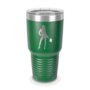 sexy racer girl holding flag 30 oz laser engraved polar camel stainless steel vacuum insulated tumbler w/clear lid jdm kdm import turbo drift - customizable - green