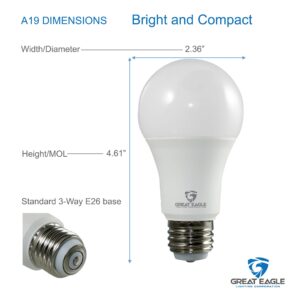 Great Eagle Lighting Corporation 40/60/100W Equivalent 3-Way A19 LED Light Bulb 3000K Soft White Color (4-Pack)